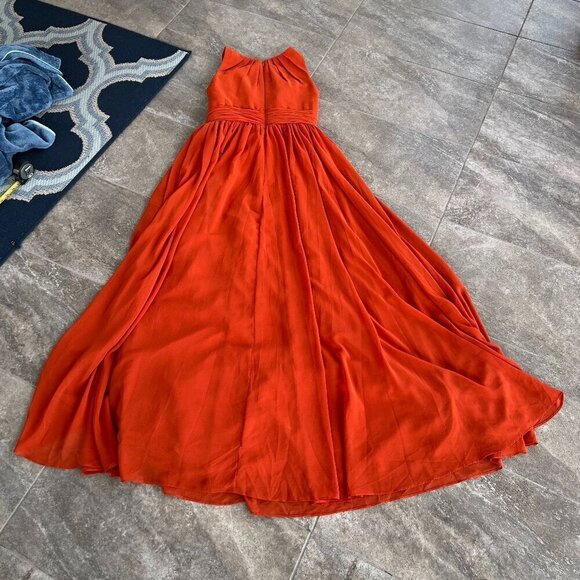 Azazie Harper Flowy Pleated Chiffon Maxi Dress Paprika Size 10 - Picture 11 of 13